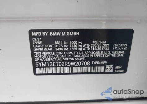 2024 BMW X5 M Competition z USA, uszkodzony, nr VIN 5YM13ET02R9W20708